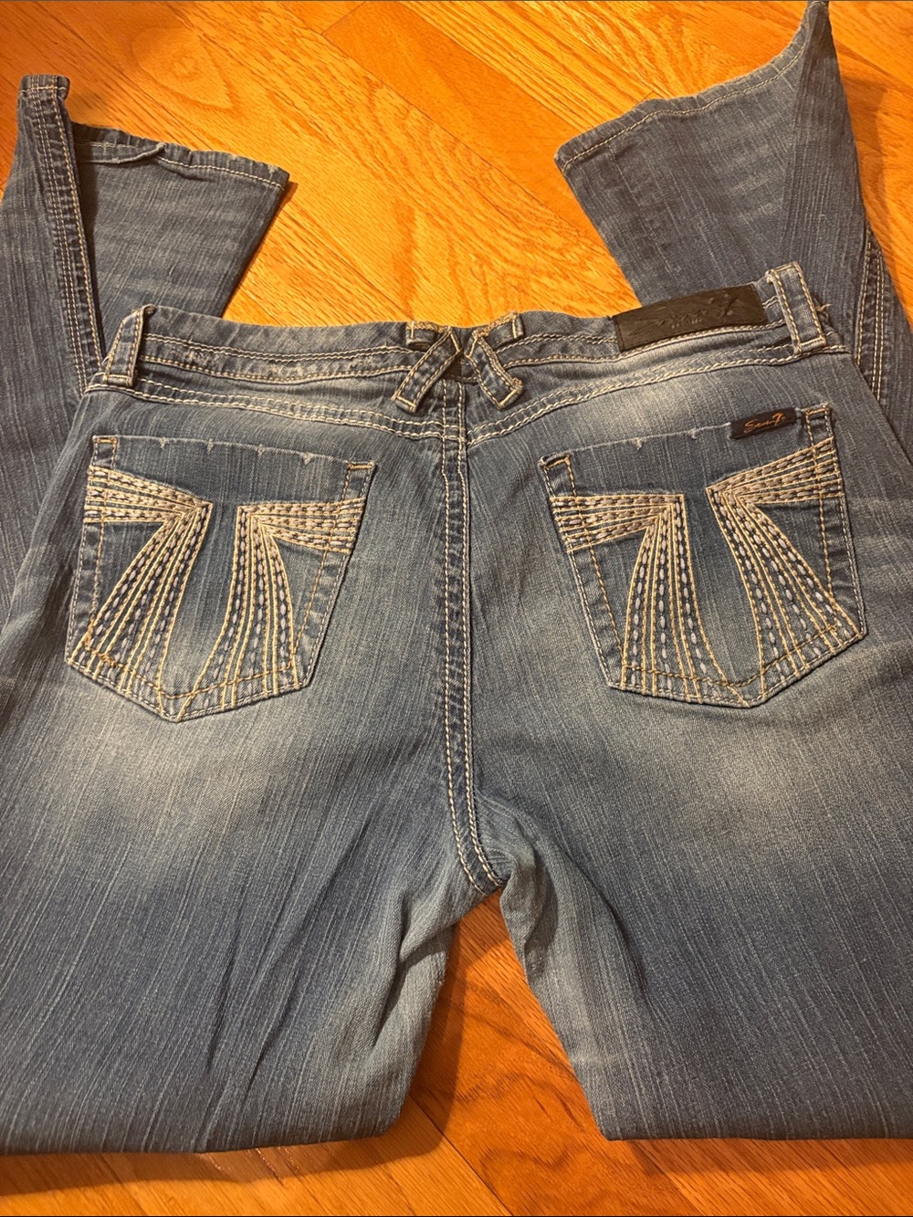 Seven7 Faded Blue Bootcut Jeans with Embroidered Back Pockets